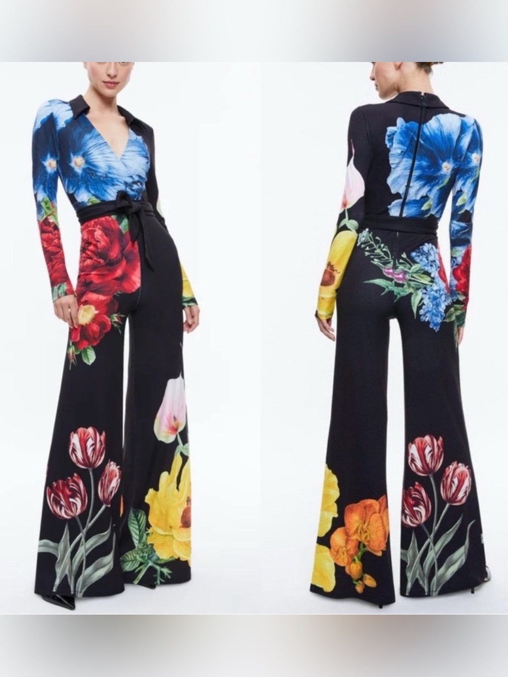 Alice + Olivia Melinda Wide Leg Wrap Jumpsuit Size 2
